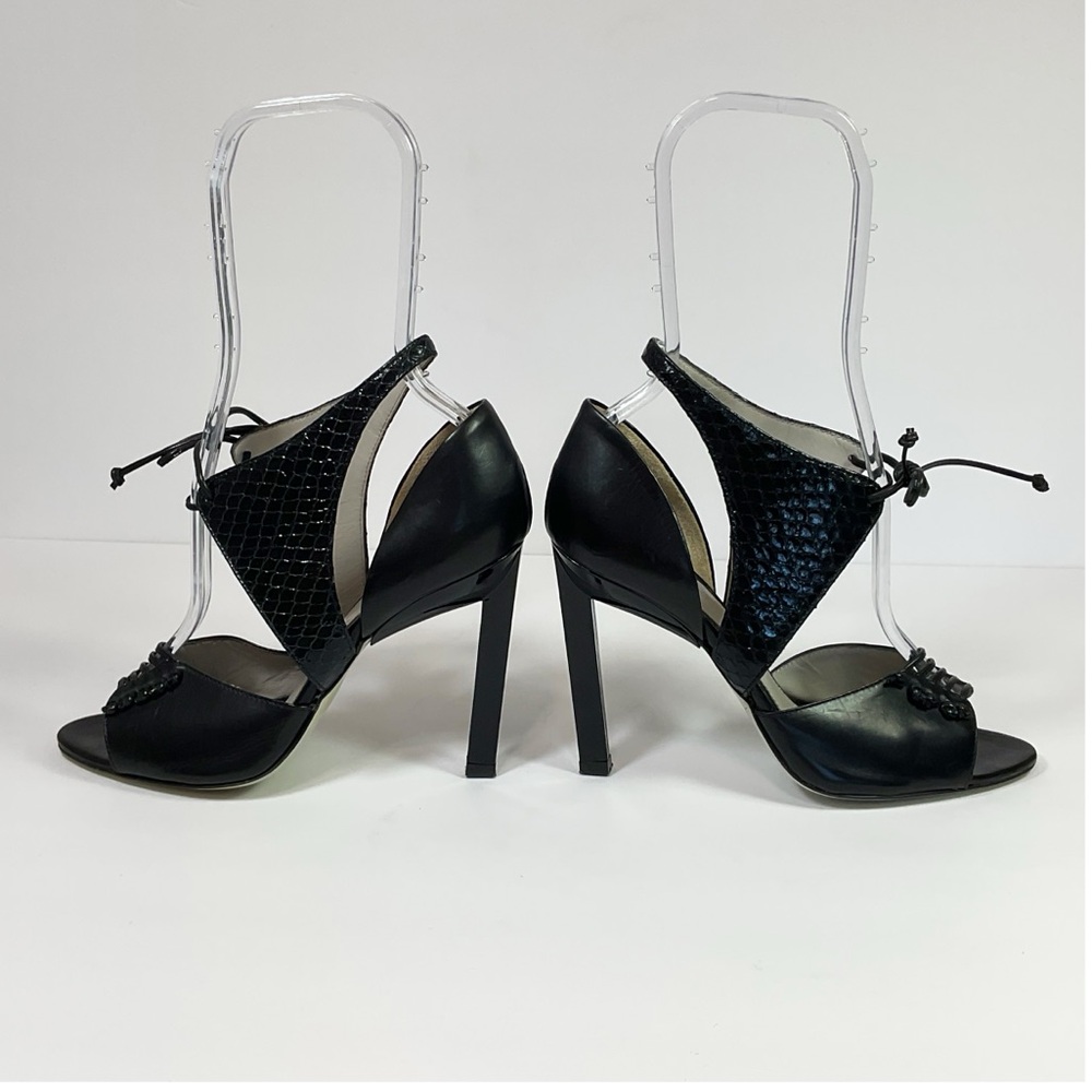 Jason Wu Runway Billie Snake Print Leather Cutout High Heel Sandals - Picture 7 of 10